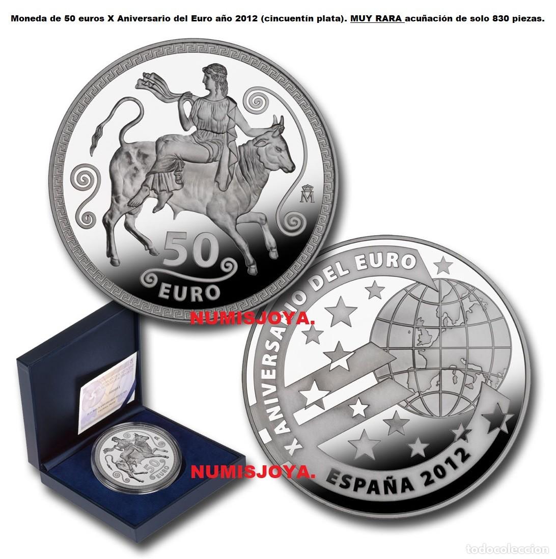 Monedas Franco: ESPA&Ntilde;A moneda de 50 euros 2012 CINCUENTIN PLATA 10 aniversario del EURO. MUY RARA solo 830 piezas