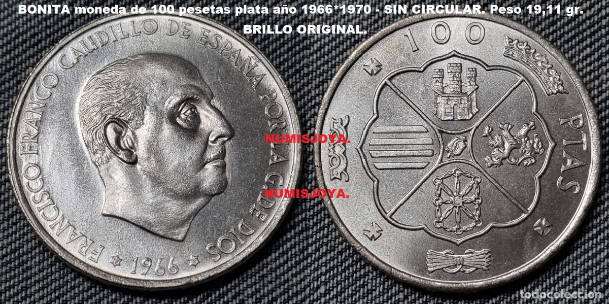 Monedas Franco: Estado espa&ntilde;ol Franco 100 pesetas plata 1966*1970 SIN CIRCULAR. Peso 19,11 gr.