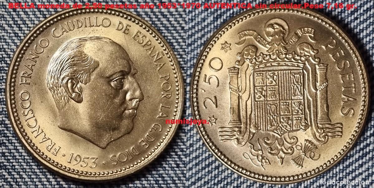 Monedas Franco: ESTADO ESPA&Ntilde;OL FRANCO. AUTENTICA MONEDA de 2,50 PESETAS 1953*1970. PERFECTA CON BRILLO ORIGINAL.