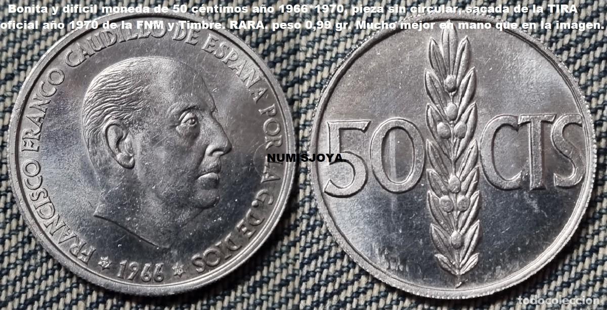 Monedas Franco: FRANCO. RAROS 50 c&eacute;ntimos a&ntilde;o 1966 en estrellas 1970. Peso 1,01 gr. AUTENTICA.