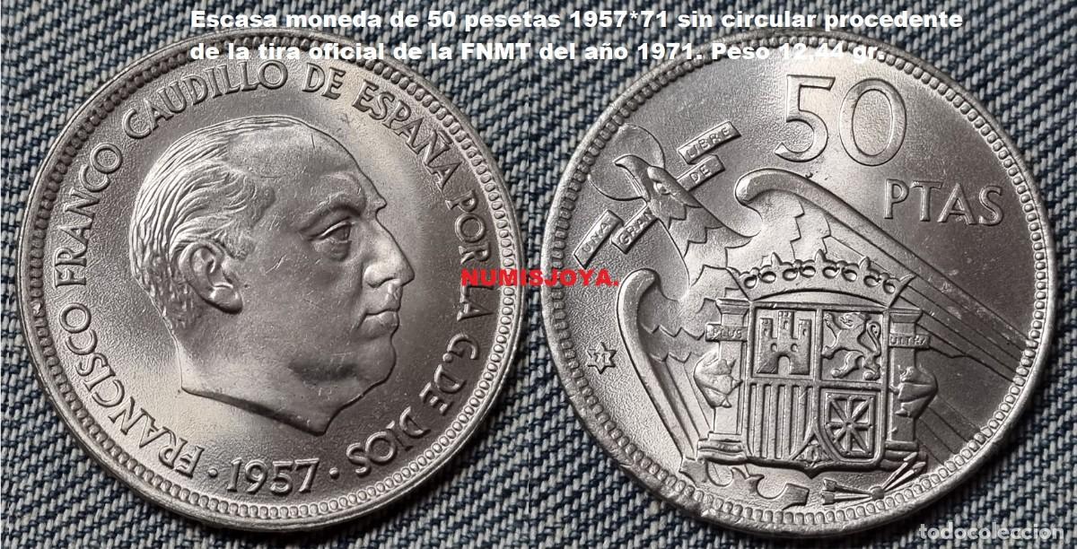 Monedas Franco: FRANCO DIF&Iacute;CIL moneda de 50 Pesetas a&ntilde;o 1957*71. PROCEDENTE TIRA DEL 1971. Peso 12,44 gr.
