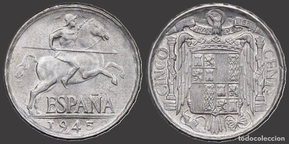 Monedas Franco: SPAIN 5 CENTS 1945 UNC - Foto 1