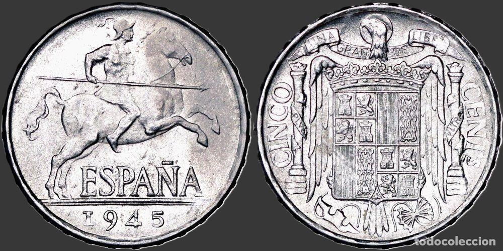 Monedas Franco: SPAIN 5 CENTS 1945 UNC - Foto 1