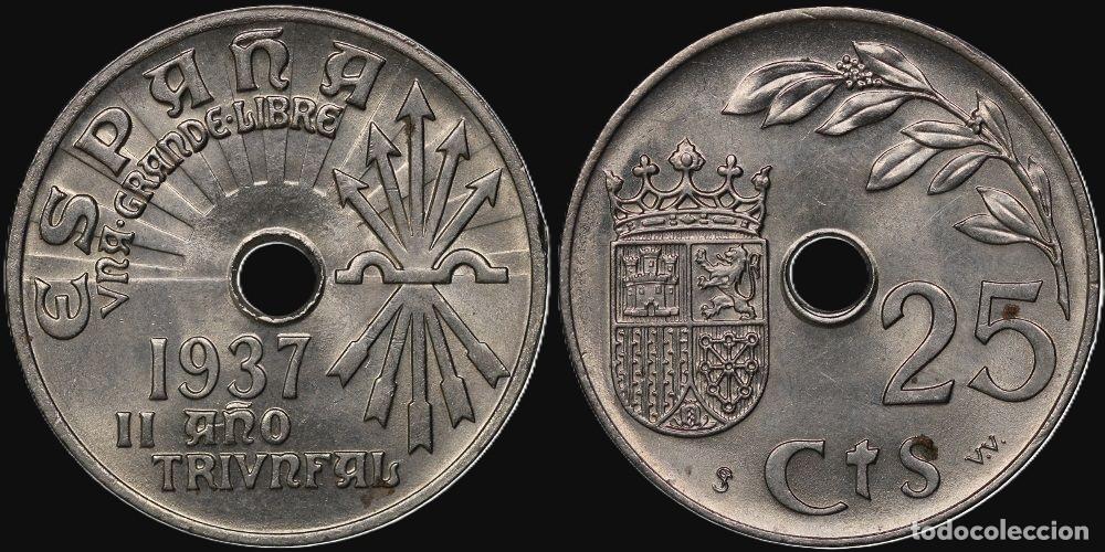 Monedas Franco: SPAIN 25 CENTS 1937 UNC