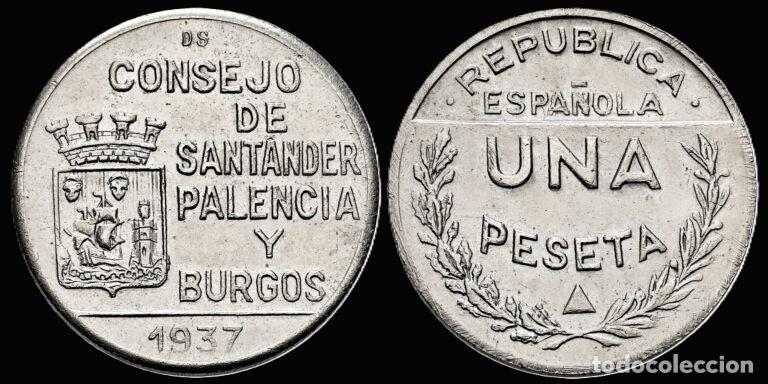 Monedas Franco: Spain Civil War Santander Palencia and Burgos 1 Peseta 1937