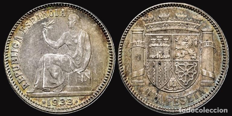 Monedas Franco: Spain II REPUBLIC 1 PESETA 1933*3-4