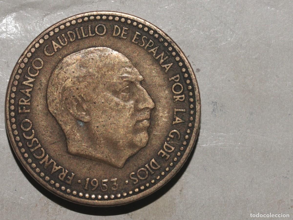Monedas Franco: MONEDA DE 1 PESETA DE 1953 ESTRELLAS 19 Y SIN NUMERO ERRORES DE ACU&Ntilde;ACION