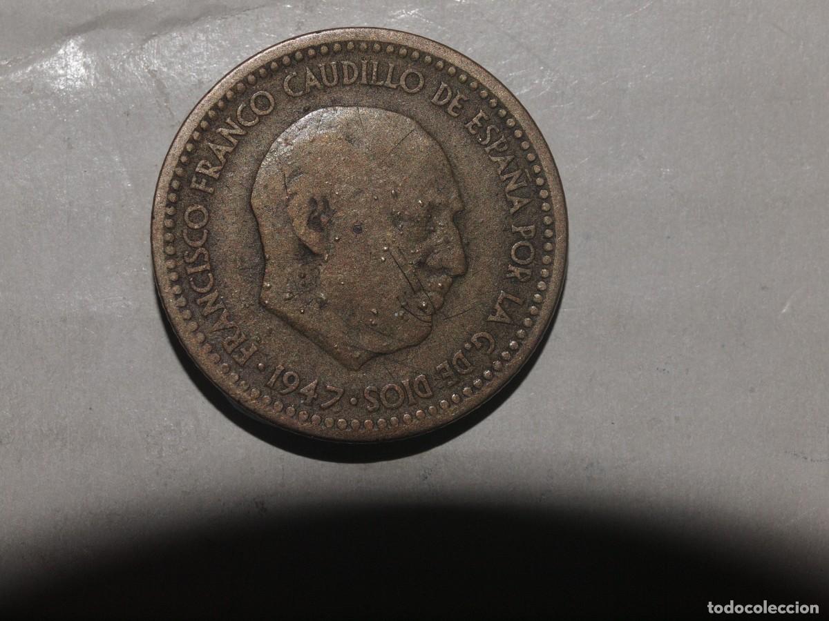 Monedas Franco: MONEDA DE 1 PESETA DE 1947 ESTRELLAS 19 - 49 GRAN ERROR ACU&Ntilde;ACION