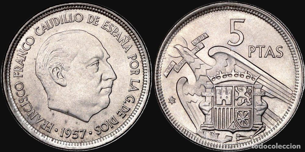 Monedas Franco: SPAIN 5 PESETAS 1957*58 UNC