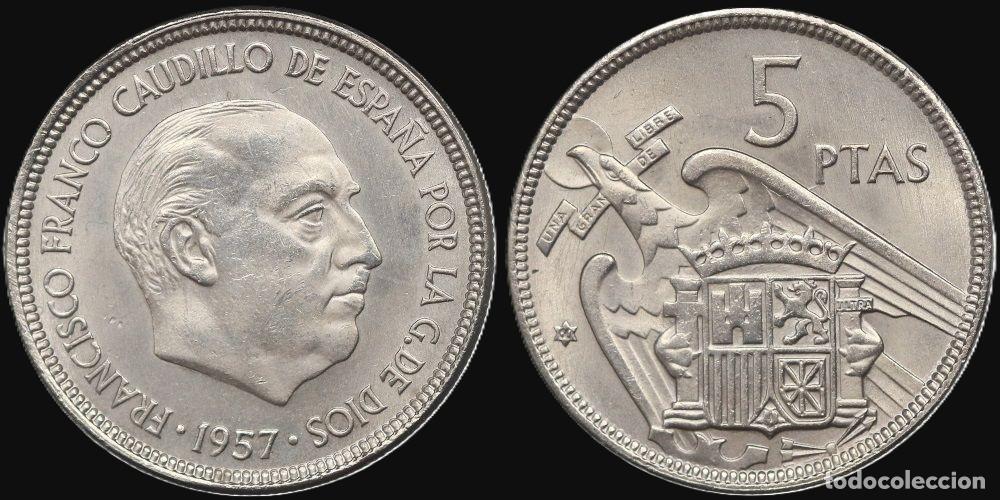 Monedas Franco: SPAIN 5 PESETAS 1957*60 VERY GOOD CONDITION