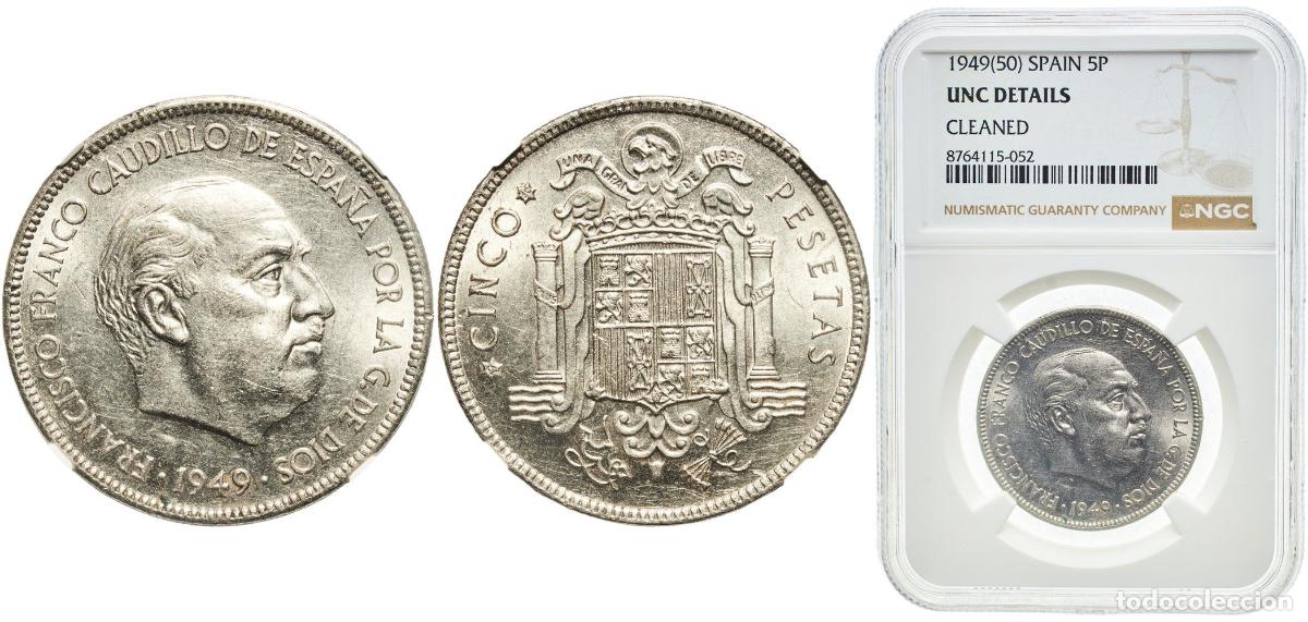 Monedas Franco: Spain Nationalist Government 1949 19-50 5 Pesetas - Francisco Franco Nickel Madrid Mint (21000000)