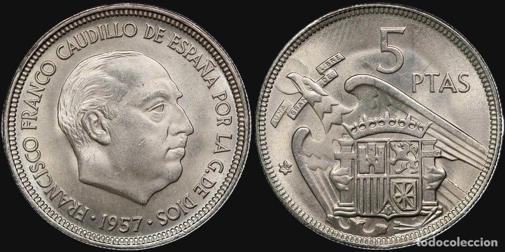 Monedas Franco: SPAIN 5 PESETAS 1957*66 UNC - Foto 1