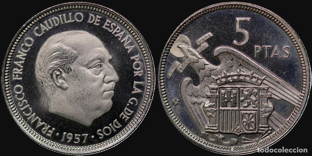 Monedas Franco: SPAIN 5 PESETAS 1957*75 UNC