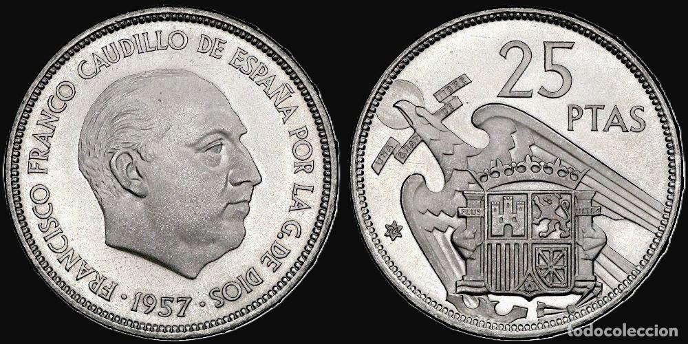Monedas Franco: SPAIN 25 PESETAS 1957*74 PROFF