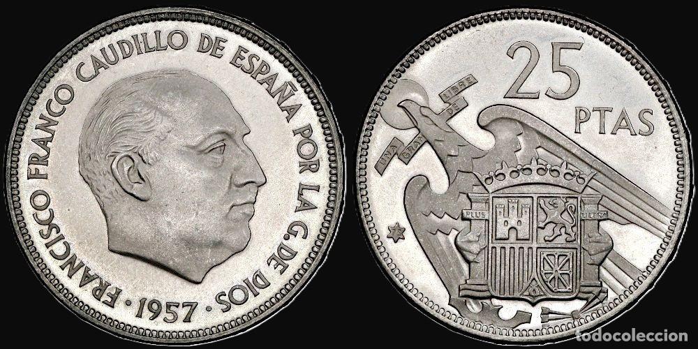 Monedas Franco: SPAIN 25 PESETAS 1957*75 PROFF