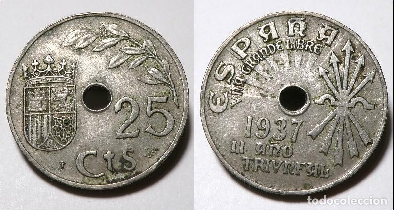Monedas Franco: MONEDA DE 25 CENTIMOS 1937 II A&Ntilde;O TRIUNFAL