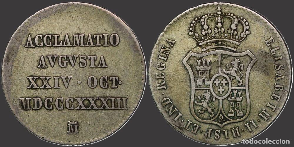 Monedas Franco: Spain Proclamation in Madrid 1833 Silver