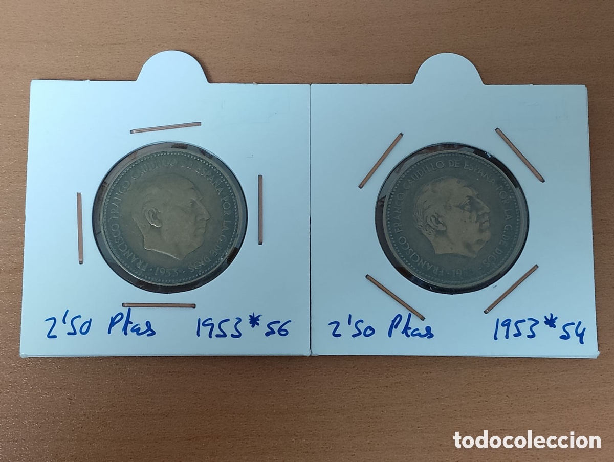 Monedas Franco: Lote 2 monedas 2'50 Pesetas Franco 1953 (*53-54 y *53-56)
