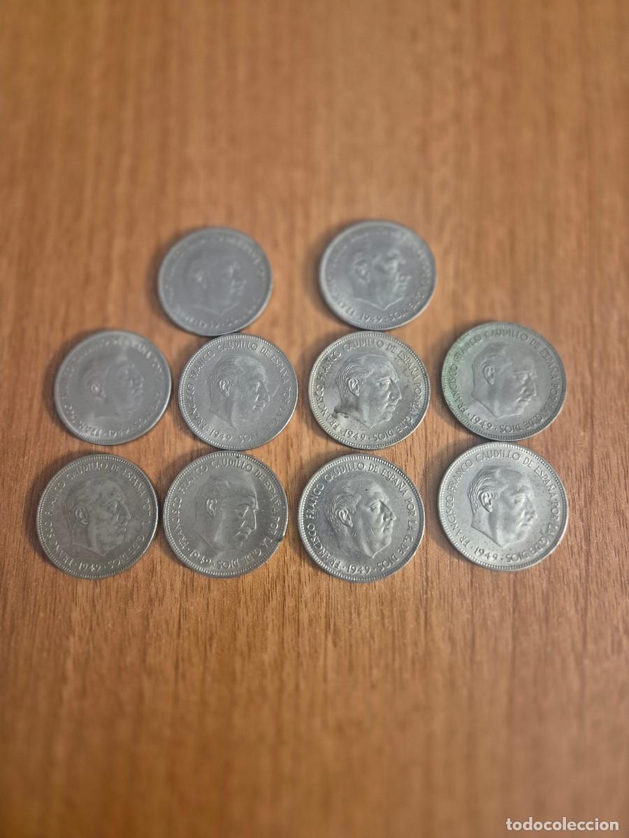 Monedas Franco: LOTE DE 10 MONEDAS DE 5 PESETAS, FRANCO. 1949.