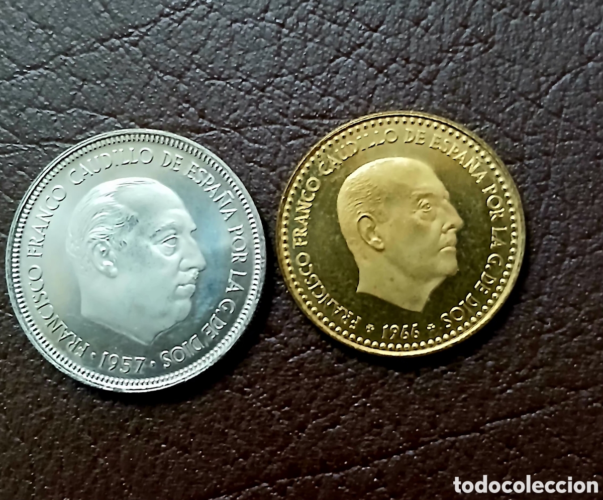 Monedas Franco: DOS MONEDAS 1 Y 25 PTS ESTRELLA 71 PROF S/C