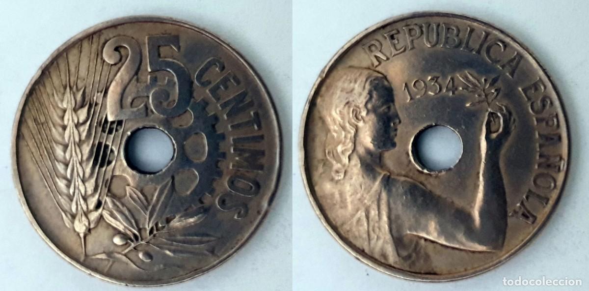 Monedas Franco: Moneda 25 C&eacute;ntimos 1934 - II Rep&uacute;blica Espa&ntilde;ola - Cupron&iacute;quel - KM# 751 - Excelente Conservaci&oacute;n (EB