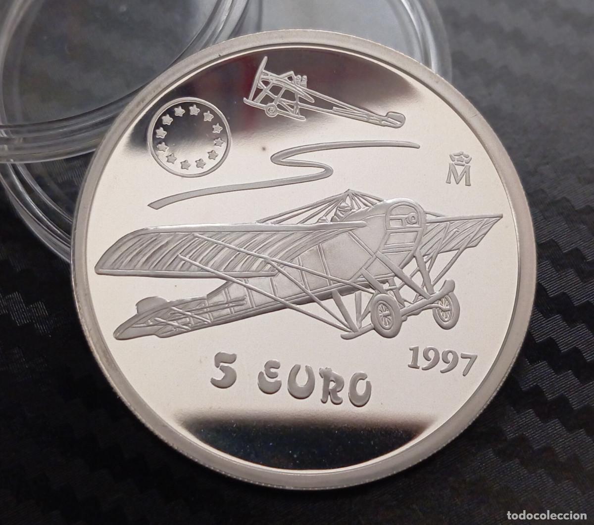 Monedas Franco: Moneda Plata 5 Euros 1997 Avi&oacute;n NIEUPORT Juan Carlos I Espa&ntilde;a 33,6 grs 42mm