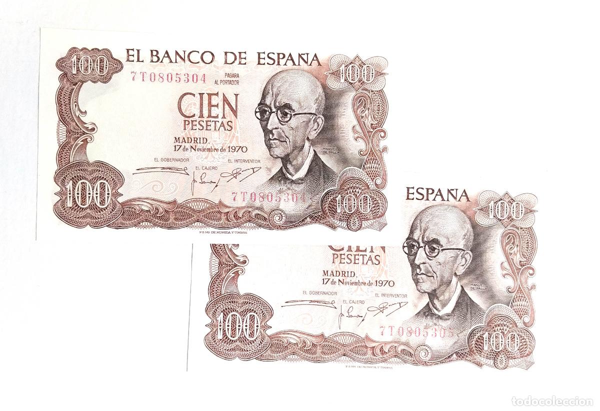 Monedas Franco: Pareja billetes del Banco de Espa&ntilde;a 100 pesetas 1971 serie 7T Sin Circular Plancha