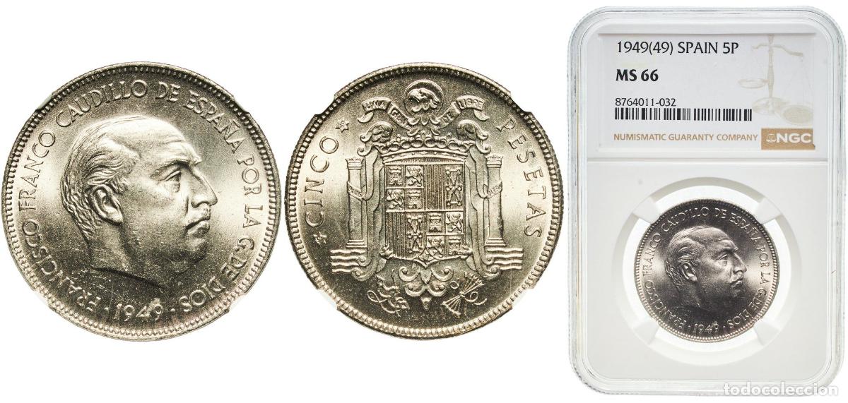 Monedas Franco: Spain Nationalist Government 1949 19-49 5 Pesetas - Francisco Franco &rdquo;The single highest graded by
