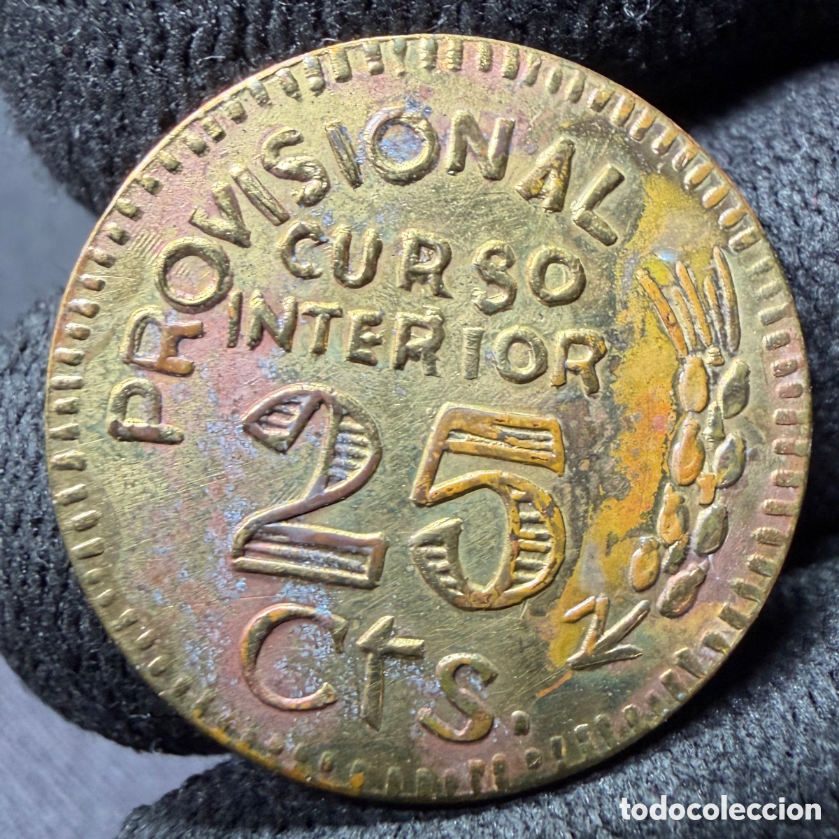 Monedas Franco: 25 c&eacute;ntimos Lora Del R&iacute;o. Curso interior. Posible R&eacute;plica. - Foto 4