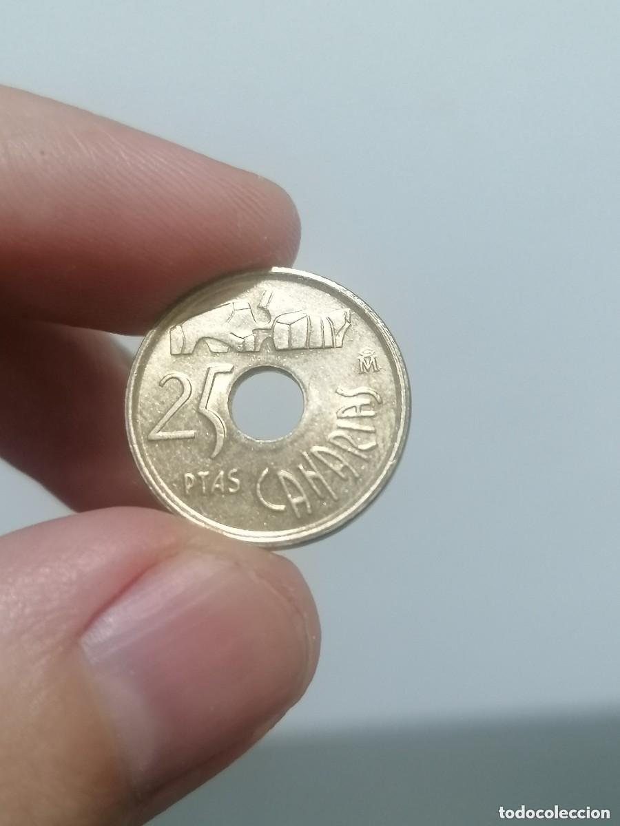 Monedas Franco: antigua MONEDA ESPA&Ntilde;A 25 PESETAS A&Ntilde;O 1994; CANARIAS - CIRCULADA