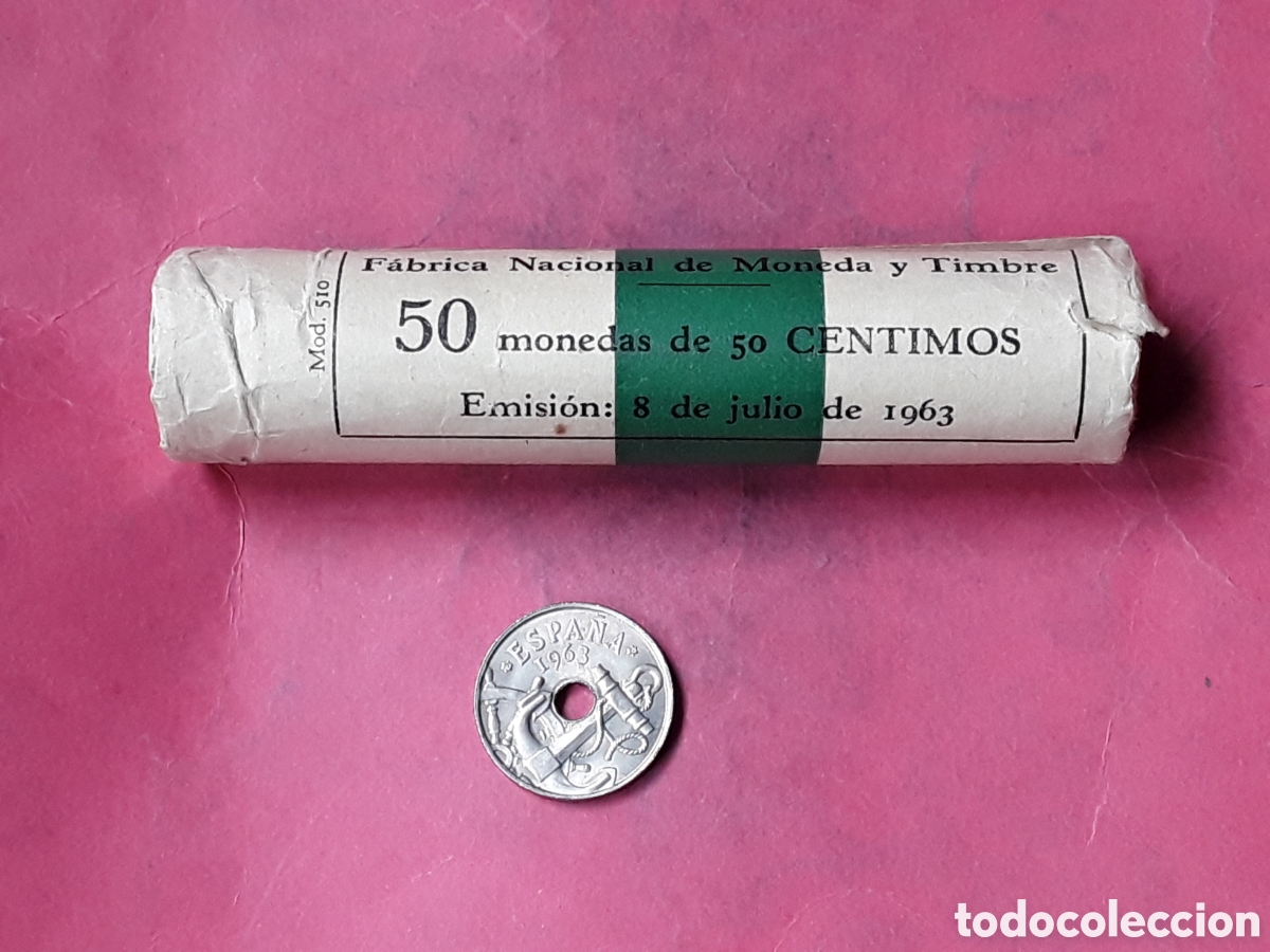 Monedas Franco: CARTUCHO FNMT DE 50 MONEDAS DE 50 CENTIMOS 1963 *65 (1965). FRANCISCO FRANCO. SIN CIRCULAR