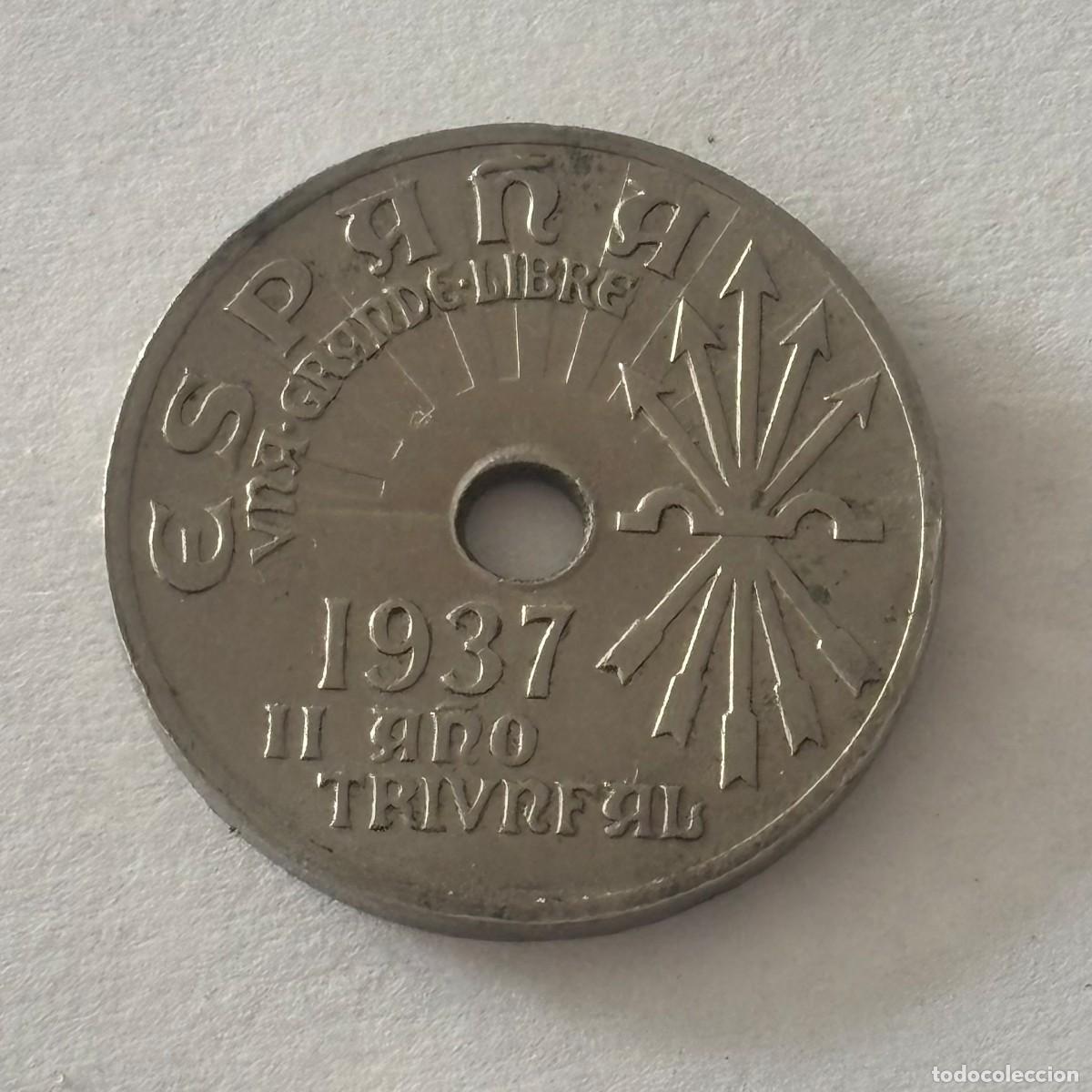 Monedas Franco: MONEDA DE 25 C&Eacute;NTIMOS 1937 II A&Ntilde;O TRIUNFAL (FOTO)
