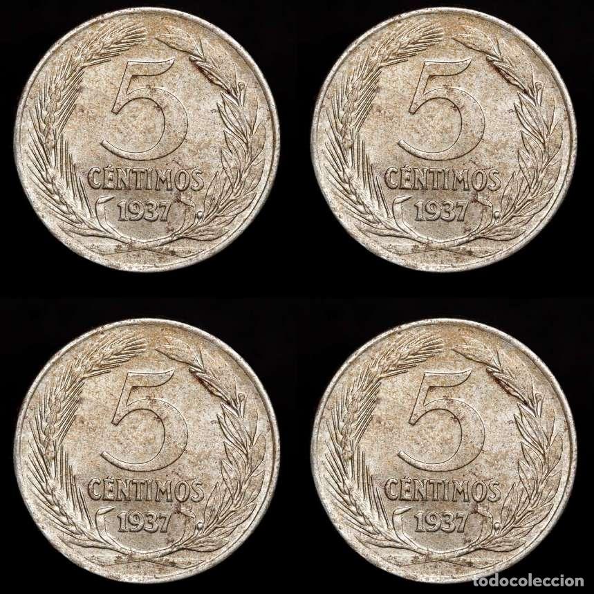 Monedas Franco: Guerra Civil Espa&ntilde;ola, 4 x 5 C&eacute;ntimos 1937.