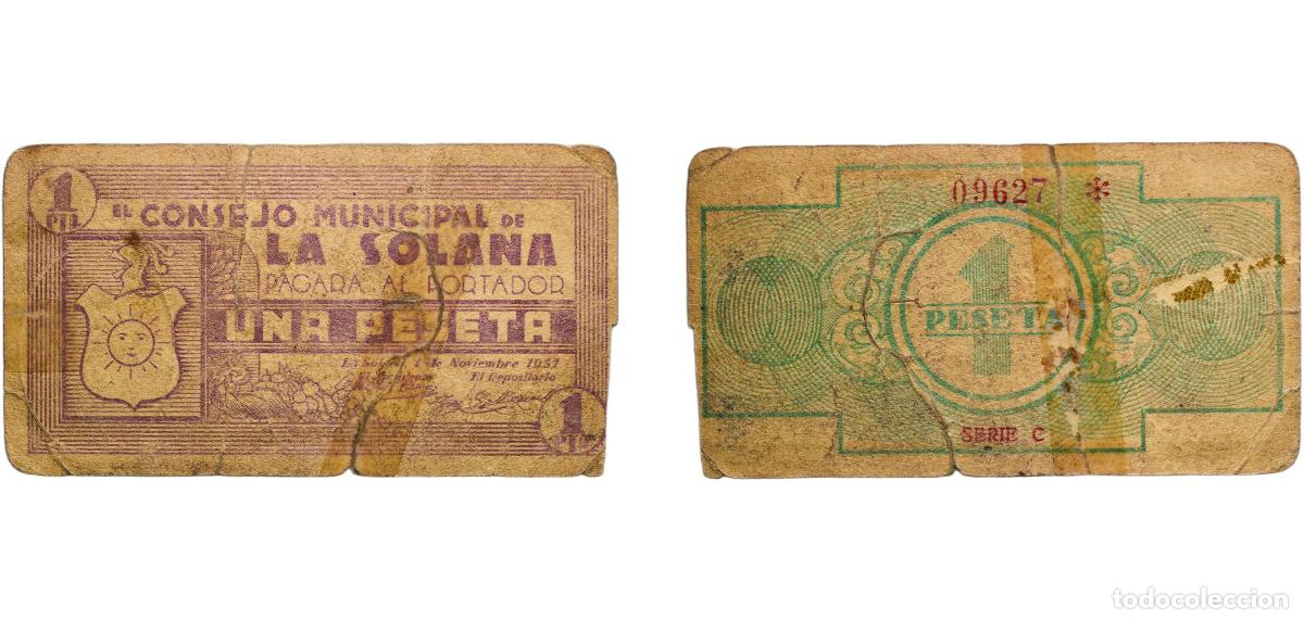 Monedas Franco: Spain La Solana, Municipality of Second Republic 1937 1 Peseta (La Solana) Paper (Thick paper or ca