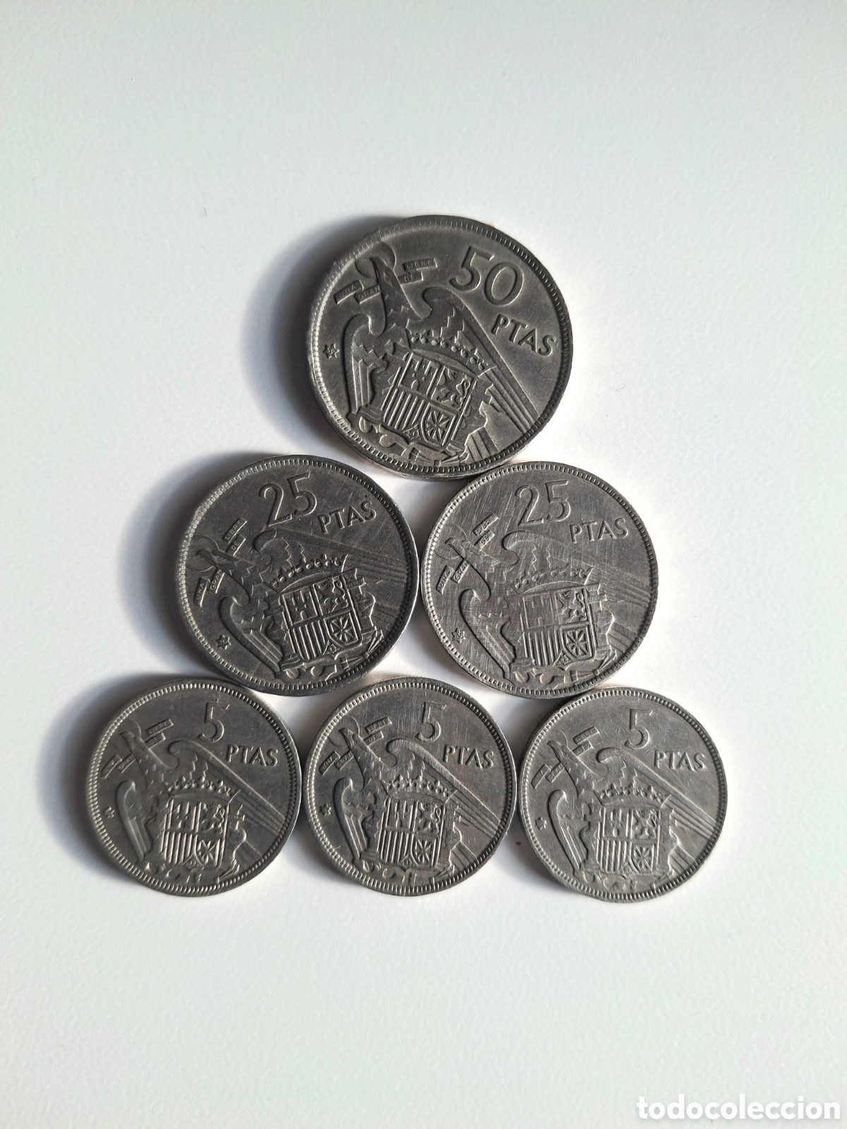 Monedas Franco: 6 monedas en pesetas, 1957
