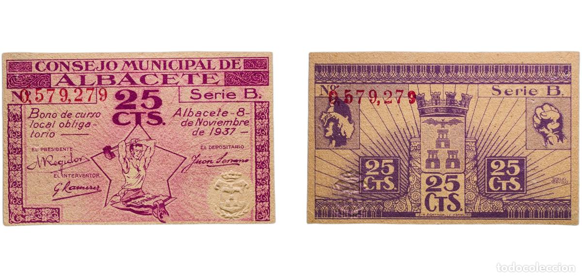 Monedas Franco: Spain Albacete, Municipality of Second Republic 1937 25 C&eacute;ntimos (Albacete) Paper AU Gari Mon 39-D