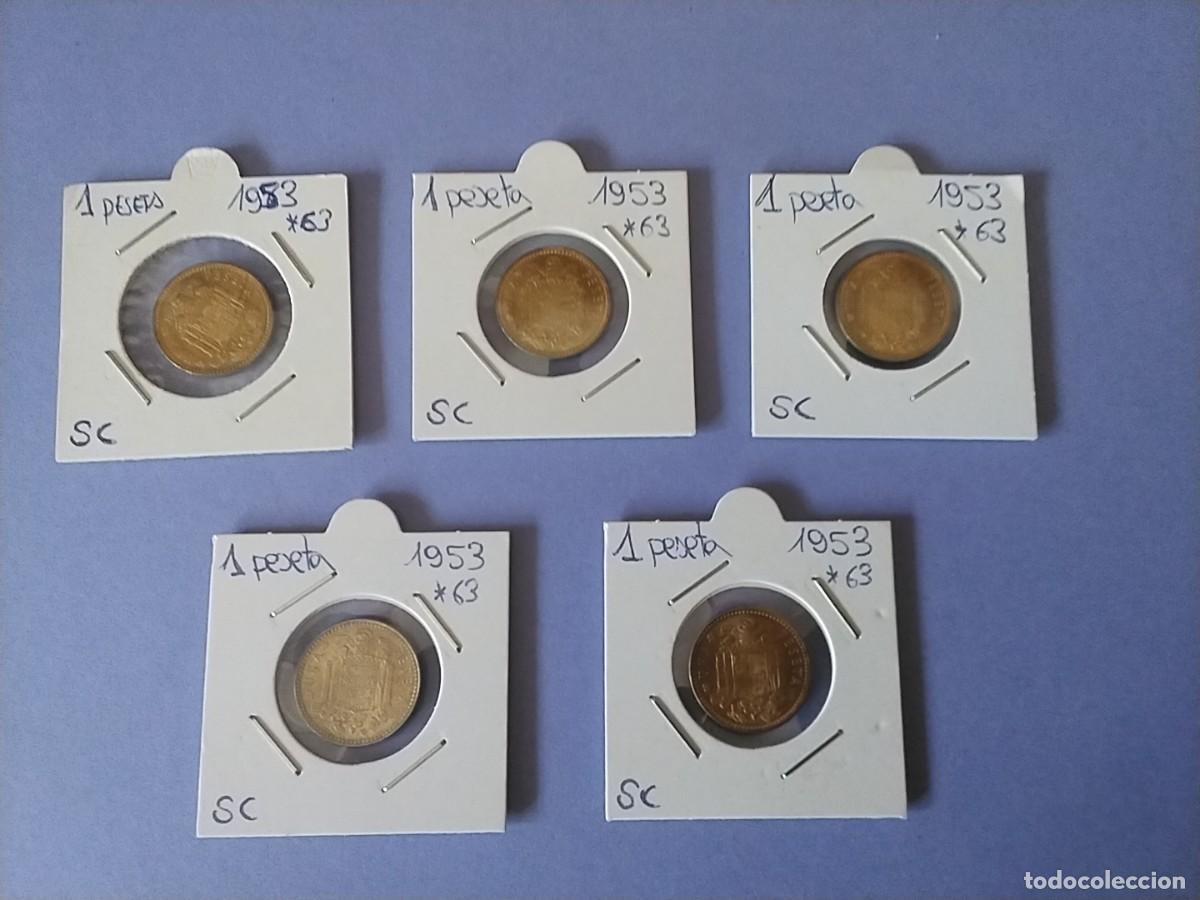 Monedas Franco: Lote 1 peseta 1953 *63 sin circular