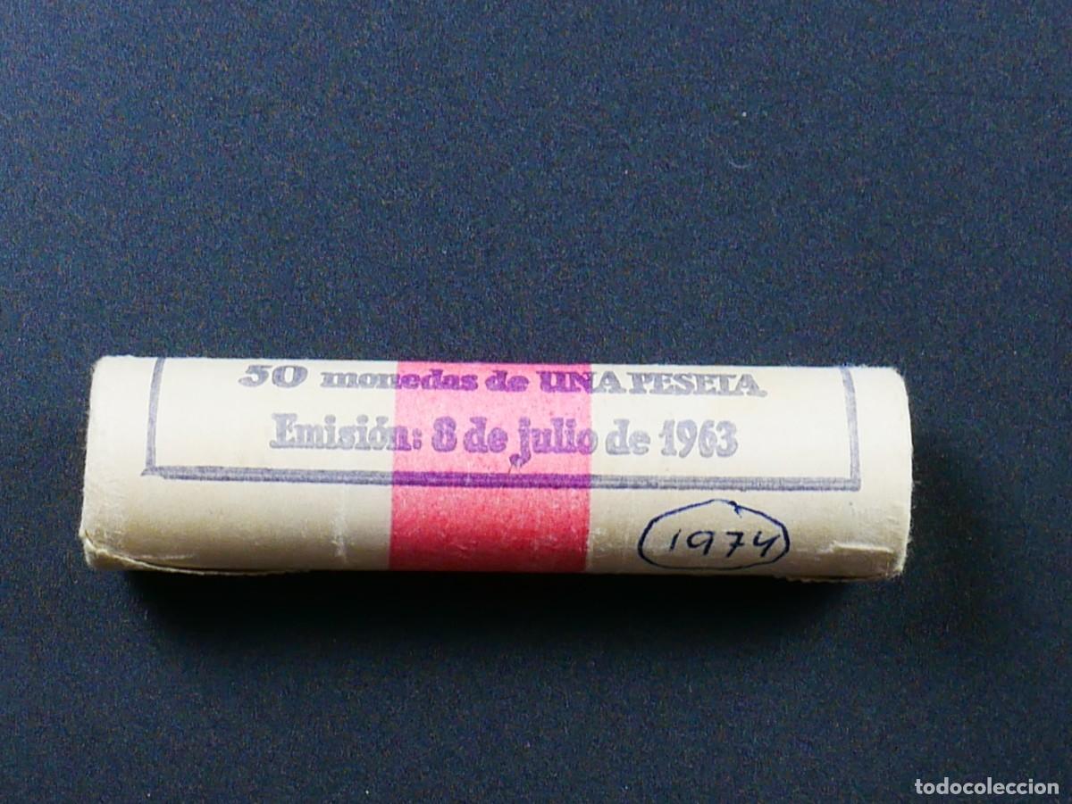 Monedas Franco: Cartucho original FNMT 50 monedas 1 Peseta 1966 74 Franco &ndash; Sin Circular