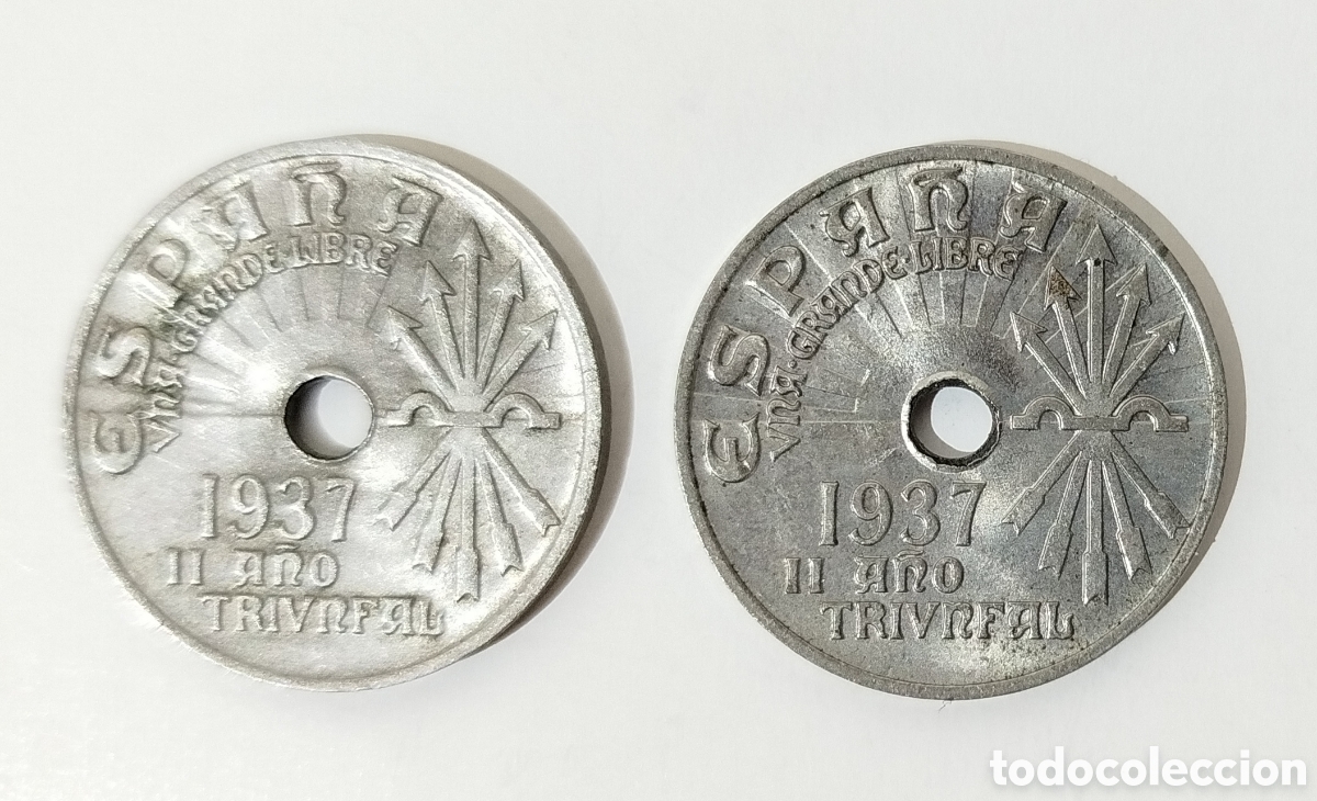 Monedas Franco: 2 MONEDAS DE 25 CENTIMOS 1937 ESPA&Ntilde;A A&Ntilde;O TRIUNFAL BUEN ESTADO