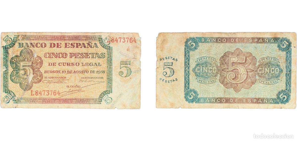 Monedas Franco: Spain Nationalist Government 1938 5 Pesetas (Bank of Spain) Paper (112000000) F P 110a