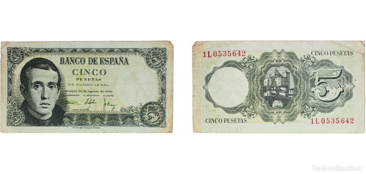 Monedas Franco: Spain Nationalist Government 1951 5 Pesetas (Bank of Spain) Paper (379000000) VF P 140a.1
