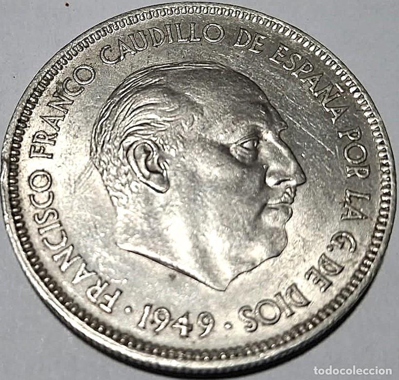 Monedas Franco: Estado Espa&ntilde;ol, 5 pesetas 1949*19-49, Usada, bonita./ La de las fotos.