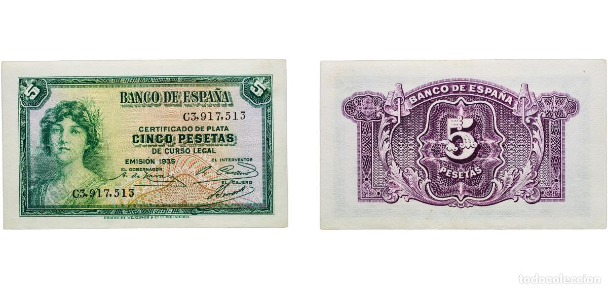 Monedas Franco: Spain Second Republic 1935 5 Pesetas (Silver Certificate) Paper AU P 85a.2