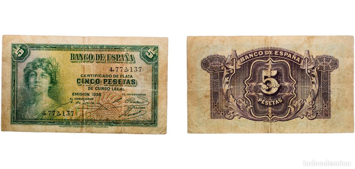 Monedas Franco: Spain Second Republic 1935 5 Pesetas (Silver Certificate) Paper VF P 85a.1