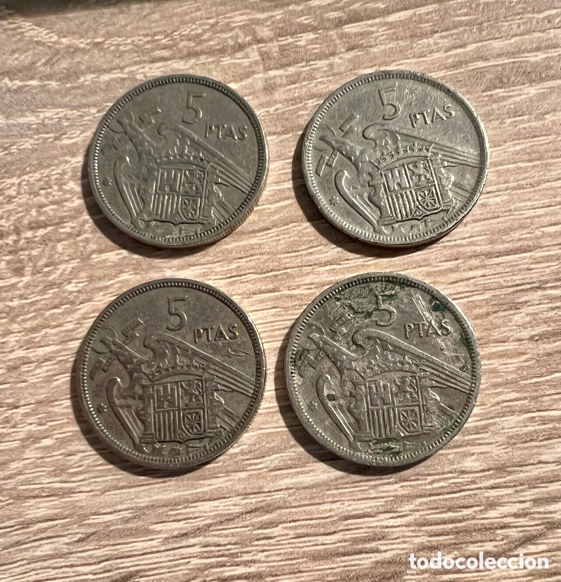 Monedas Franco: 4 monedas de 5 pesetas de 1957 58*