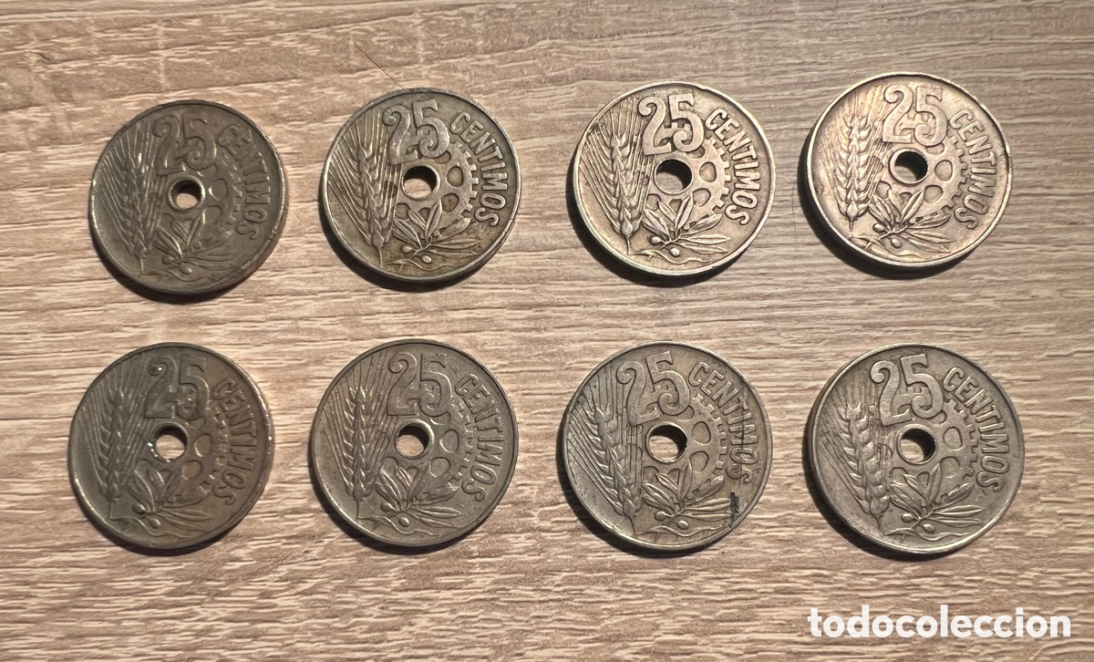 Monedas Franco: Lote de 8 monedas de 25 c&eacute;ntimos de 1934 MBC - Foto 4
