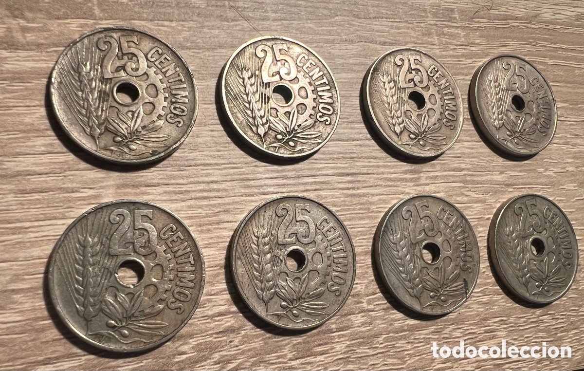 Monedas Franco: Lote de 8 monedas de 25 c&eacute;ntimos de 1934 MBC - Foto 6