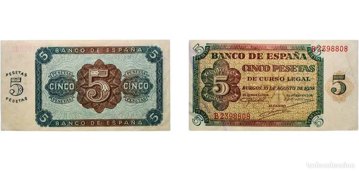 Monedas Franco: Spain Nationalist Government 1938 5 Pesetas Paper (112000000) AU P 110a