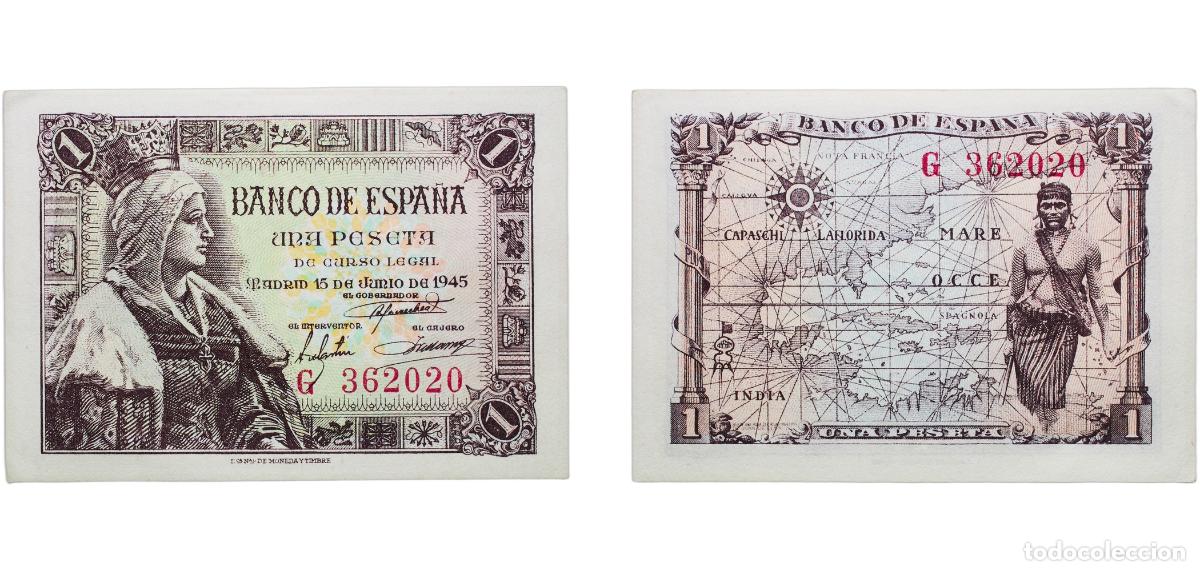 Monedas Franco: Spain Kingdom 1945 1 Peseta Paper (134048000) AU P 128a