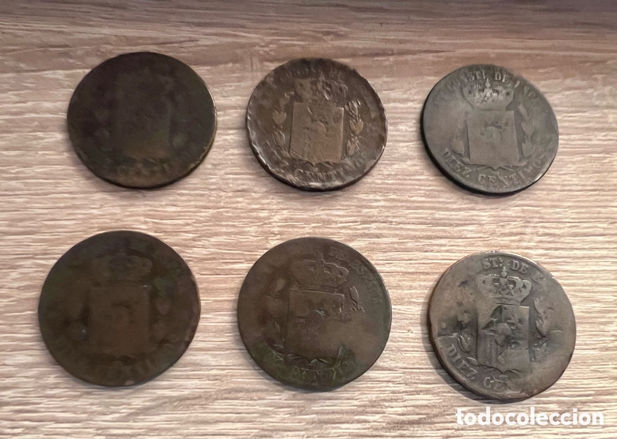 Moedas Franco: Lote de 6 Monedas ESCASAS Y AUTENTICAS DE 10 CENTIMOS DE 1878 OM (REY DE ESPA&Ntilde;A ALFONSO XII)